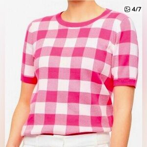 NEW w/oTags J. Crew Hot Pink White Plaid Short Sleeve Sweater Plus Size 2X